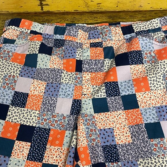 Lands' End Floral Patchwork Pull On Pants Sz 14 Country Boho Cottage Mid Rise - Picture 3 of 8